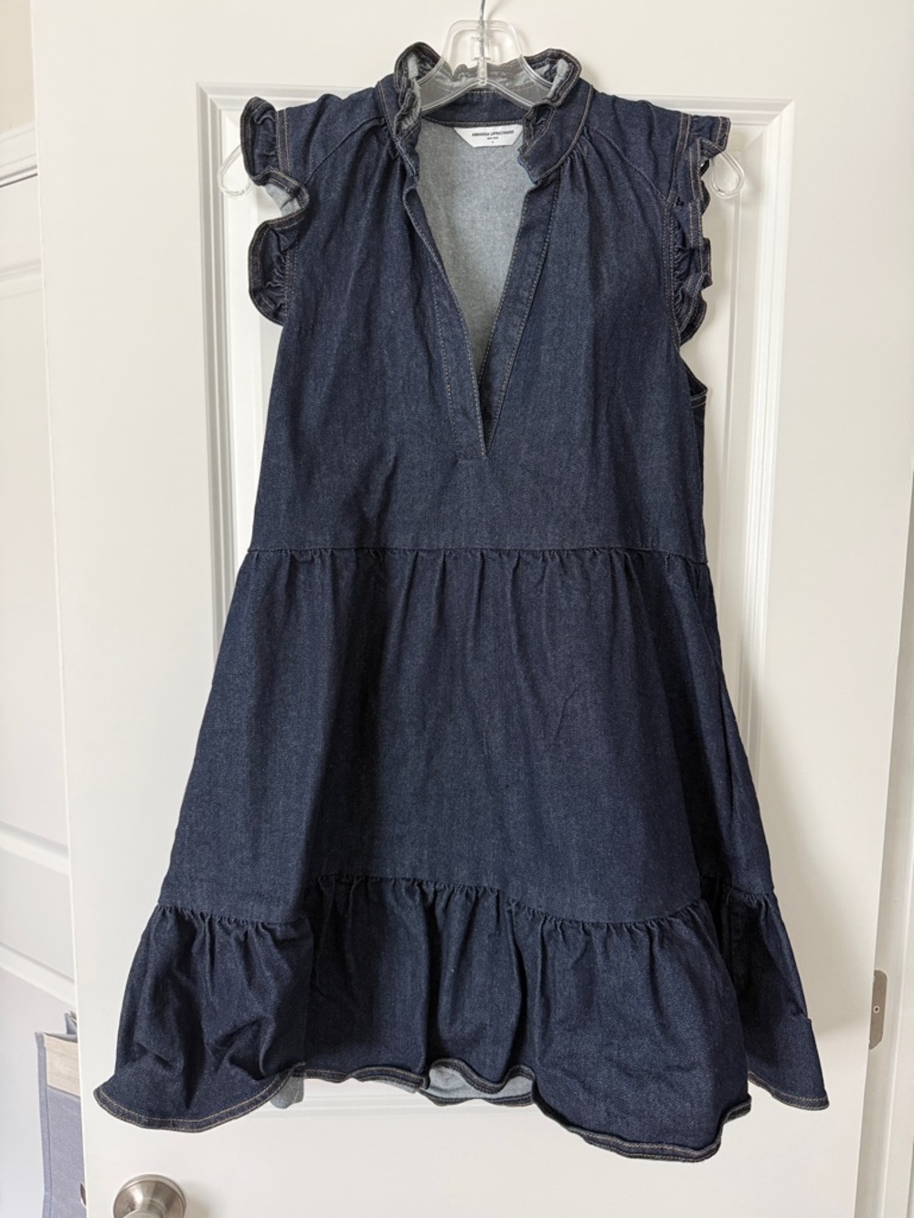 Amanda Uprichard Denim Ruffle Sleeve Dress - Navy